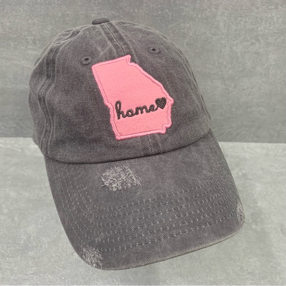 GEORGIA Home Womens Hat Baseball Ball Cap ADJUSTABLE Gray Distressed Relaxed Fit